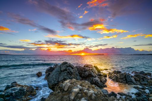 A scenic view of a sunrise in Saint Martin island in the Caribbean Sea