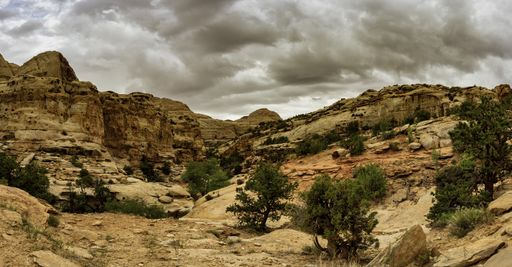 The Hickman Bridge Trail in Capitol Reef National Park under the cloudy sky