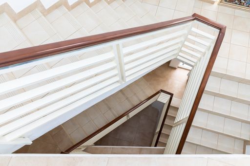 A modern interior with stairways