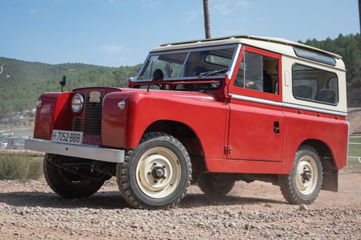 The Red Land Rover Santana Series II in the field. Barcelona, Spain
