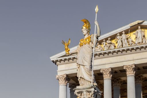 A statue of Pallas Athena near the Austrian parliament building in Vienna