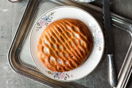 A top view of the freshly baked pie in the bakery house