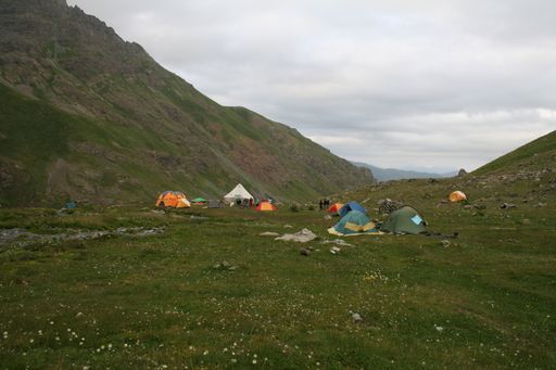 Some camp tents on the fields of Yusufeli in Turkey.