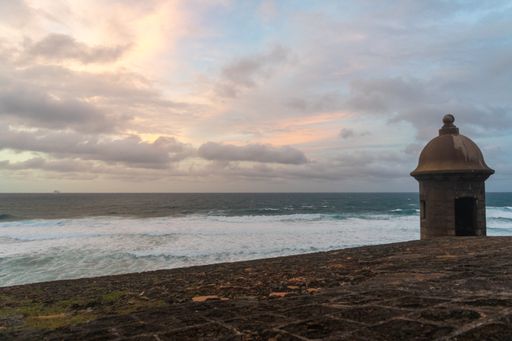 A beautiful view of the wavy sea and cloudy sky from Castillo San Cristobal in San Juan, Puerto Rico