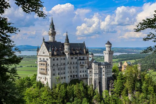 a high angle shot of Neuschwanstein Castle in Schwangau , Germany