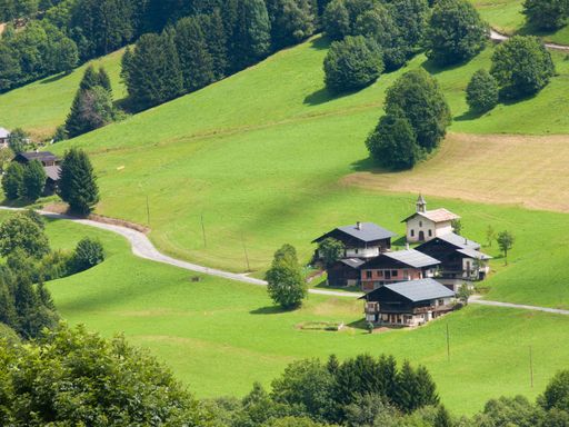 An aerial shot of a beautiful forest near Hauteluce, France