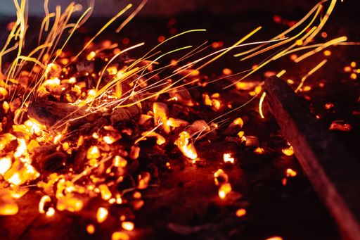 A closeup shot of the fire of burning wood with long exposures