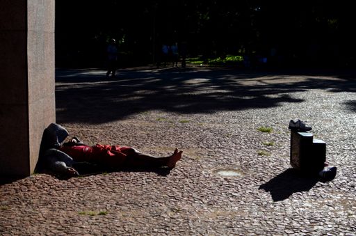 A homeless sleeping in the street in Porto Alegre, Rio Grande do Sul, Brazil