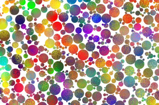 A closeup shot of a painting made up of multicolored circles