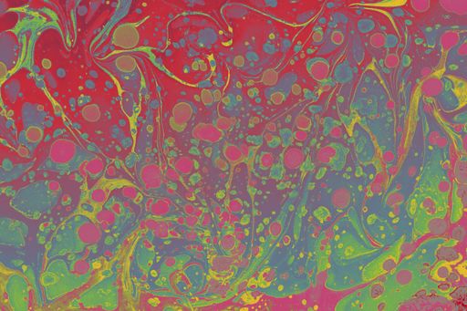A closeup shot of an abstract painting made of red, green, yellow and blue colors