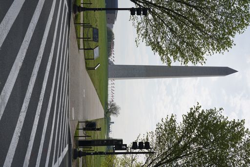 A vertical shot of the Washington Monument