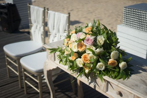A closeup shot of a beautiful flower bouquet for a wedding ceremony