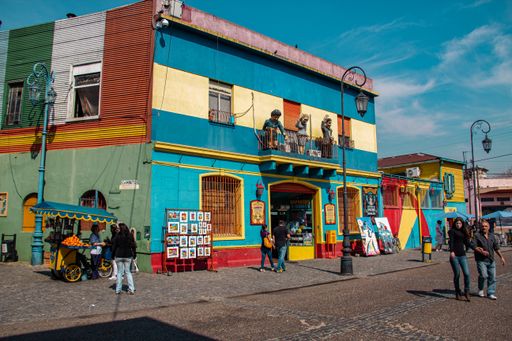 The characteristic colored houses. of Caminito, la Boca, Buenos Aires Argentina.