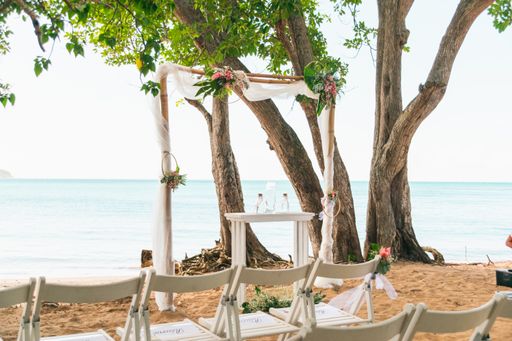 A simple beach wedding set up on the seaside