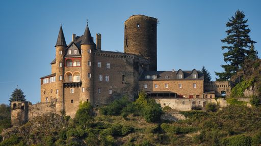A beautiful shot of Katz castle, Burg Katz against blue sky on a sunny day in St. Goarshausen, Rhineland-Palatinate, Germany