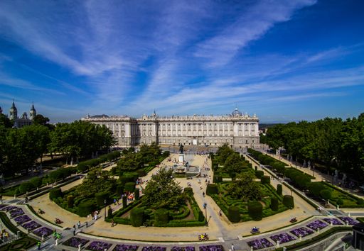 An aerial beautiful shot of the Royal Theater in Madrid