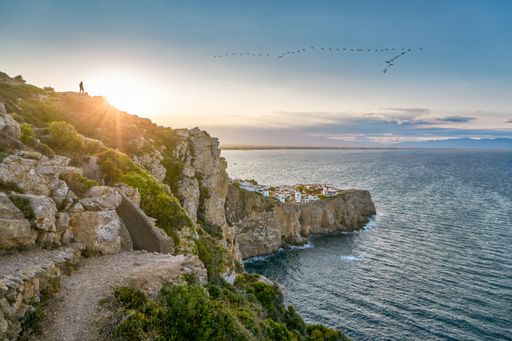 Sunset over a cliff of the costa brava