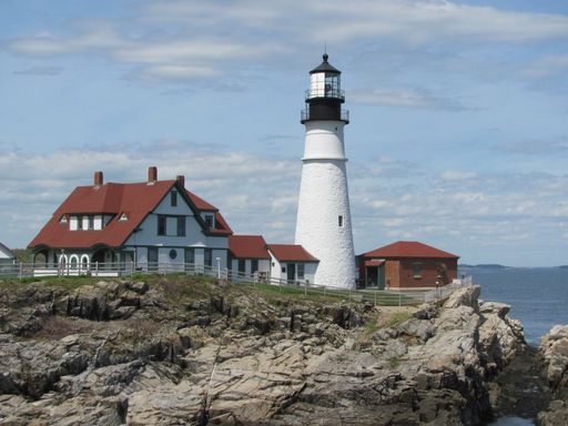 Portland Head Light is a historic lighthouse on Cape Elizabeth, Maine. The lighthouse sits on a rocky headland at the entrance to Portland Harbor.