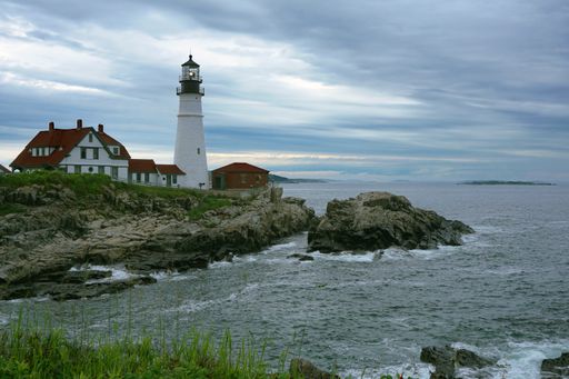 Portland Head Light is a historic lighthouse on Cape Elizabeth, Maine. The lighthouse sits on a rocky headland at the entrance to Portland Harbor.