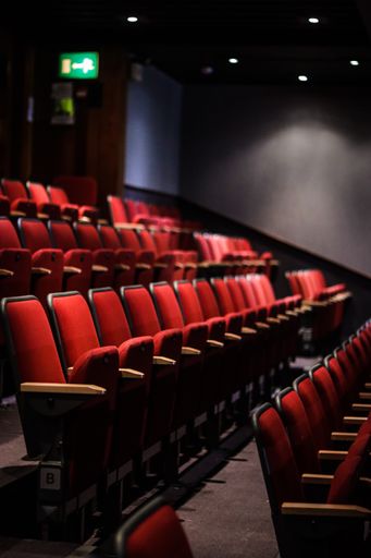 A vertical shot of empty seats in a cinema