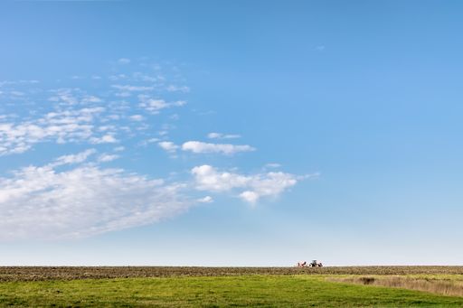A plowed field with a tractor in Belarus