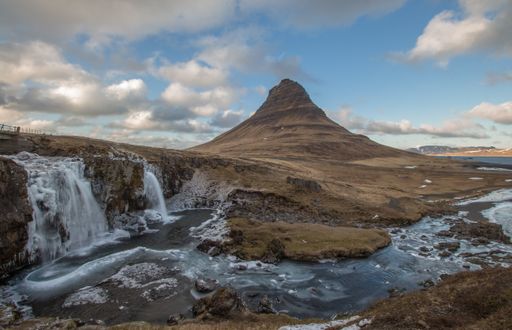 The Kirkjufellsfoss Falls and Kirkjufell Mountain, Snaefellsnes Peninsula, Iceland