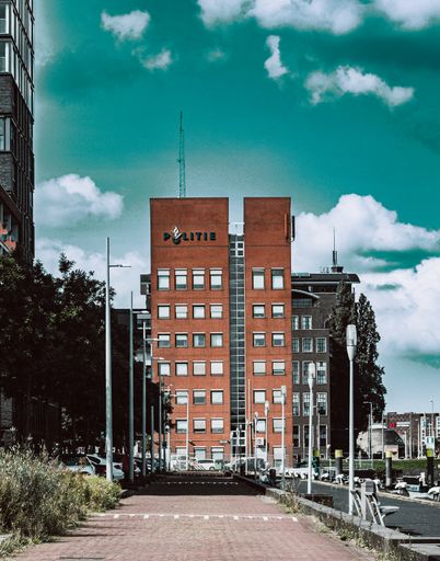 The police station of Rotterdam Parkhaven under the cloudy sky