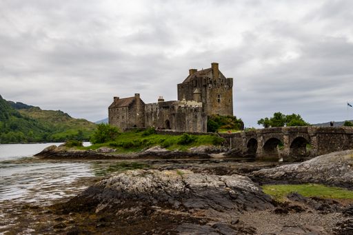 The view of Eilean Donan Castle. Dornie, Scotland, United Kingdom.