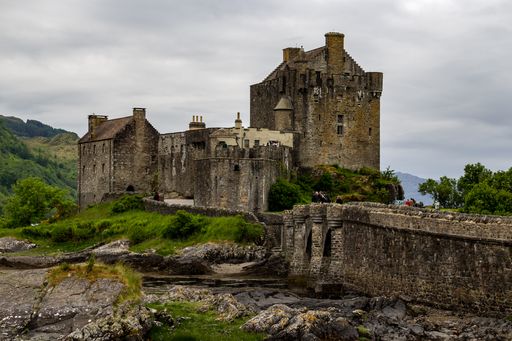The view of Eilean Donan Castle. Dornie, Scotland, United Kingdom.