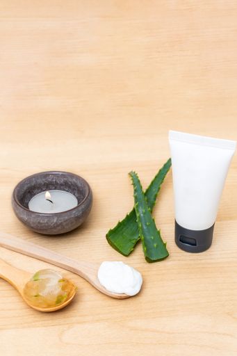 A vertical shot of aloe vera cosmetic cream face, skin, and body care
