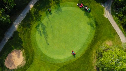 An aerial view of the Rolling Greens Golf Course in Centreville, Nova Scotia, Canada