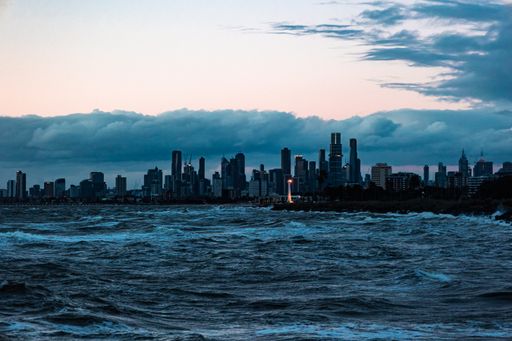 A zoomed in shot of Melbourne city from the boat in Australia