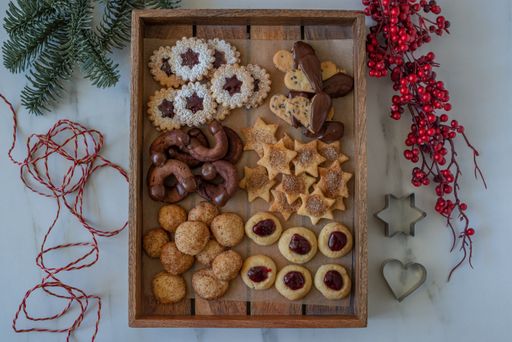 A top view of traditional homemade German Christmas cookies