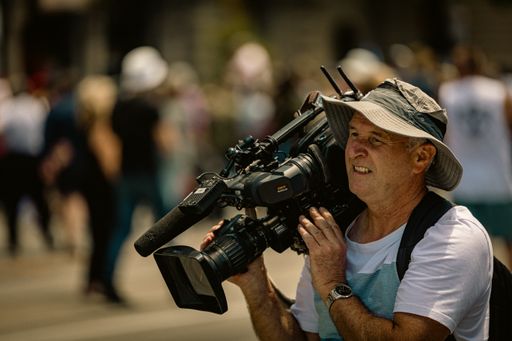 A reporter on the freedom day protest in Melbourne, Australia
