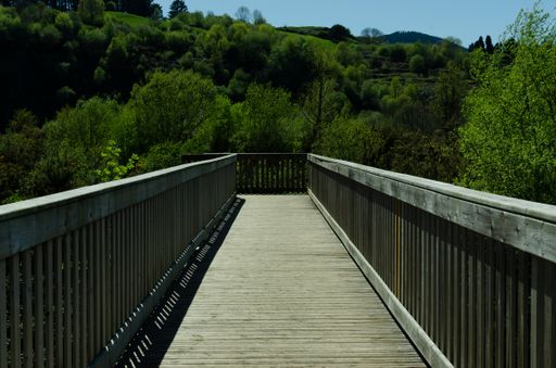 Landscape with a wooden bridge in the region of La Arboleda, Bizkaia, Spain.