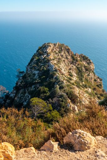 A closeup of the Mirador de Carabineros in the Penon de Ifach Natural Park in Spain