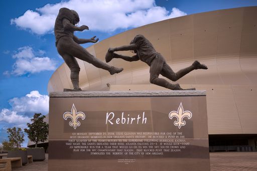 Statue of New Orleans Saints player, Steve Gleason at the Superdome in New Orleans, Louisiana