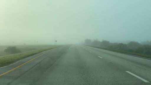 The view of the road on a foggy day.