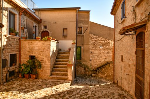 A street among the characteristic houses of Buonalbergo, a village in the mountains in the province of Avellino.