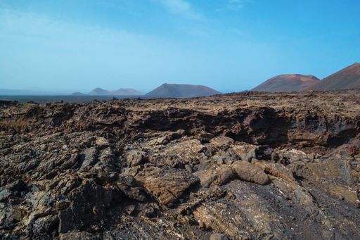 A beautiful view of the lava field and looking towards Teneguia Volcano, La Palma Island, The Canaries