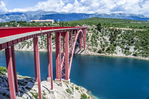 A beautiful shot of Maslenica Bridge over the river channel in Croatia