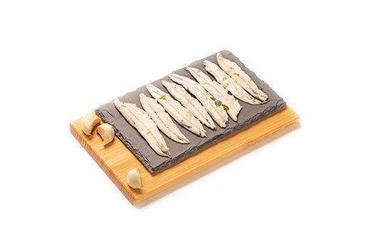 A close-up shot of delicious seafood isolated on a white background