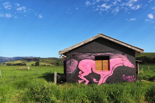 A "Let your spirit run free for Madison" wall painting in an old house in Jamberoo, Australia