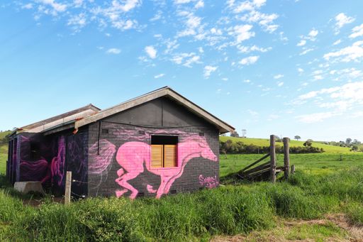 A "Let your spirit run free for Madison" wall painting in an old house in Jamberoo, Australia