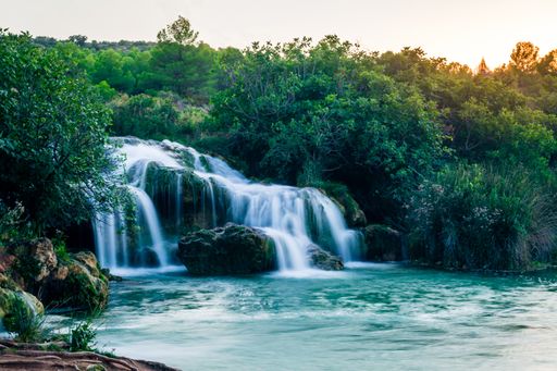 The waterfall of La Salvadora lagoon. This lagoon is located in the Natural Park of Las Lagunas de Ruidera, in Albacete, España.