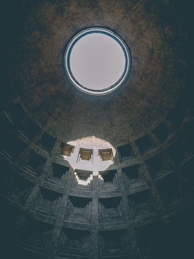 The ceiling with a hole in the Pantheon in Rome, Italy