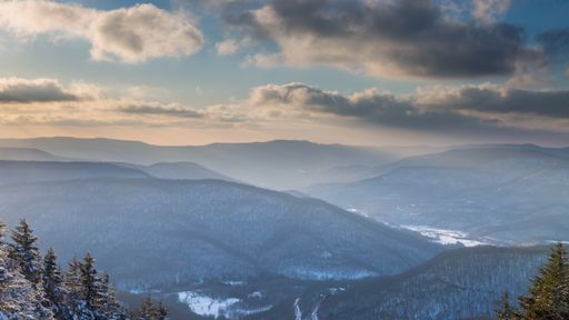 A high angle shot of the Snowscape taken on the top of Snowshoe Mountain at Snowshoe Ski Resort in West Virginia in February
