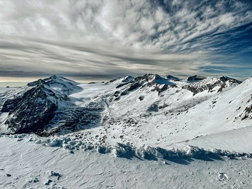 A chilling view of snow-covered mountains during winter in Passo Tonale, Italy