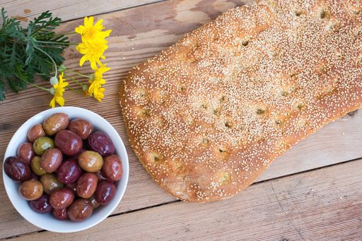 Traditional greek bread (lagana), bread with sesame, unleavened bread