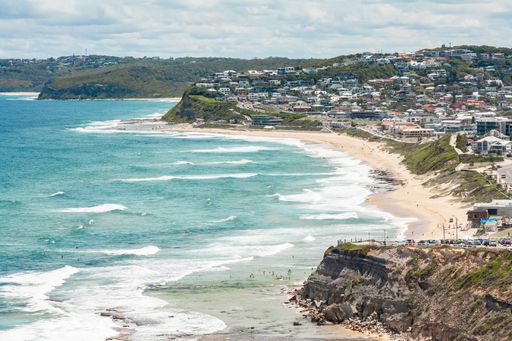 A beautiful shot of the Newcastle beach from the top.